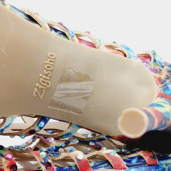 Zigi Soho Womens 8.5M Duran Rhinestone Cage Peep Toe Heels Multi-color NEW - Picture 9 of 10